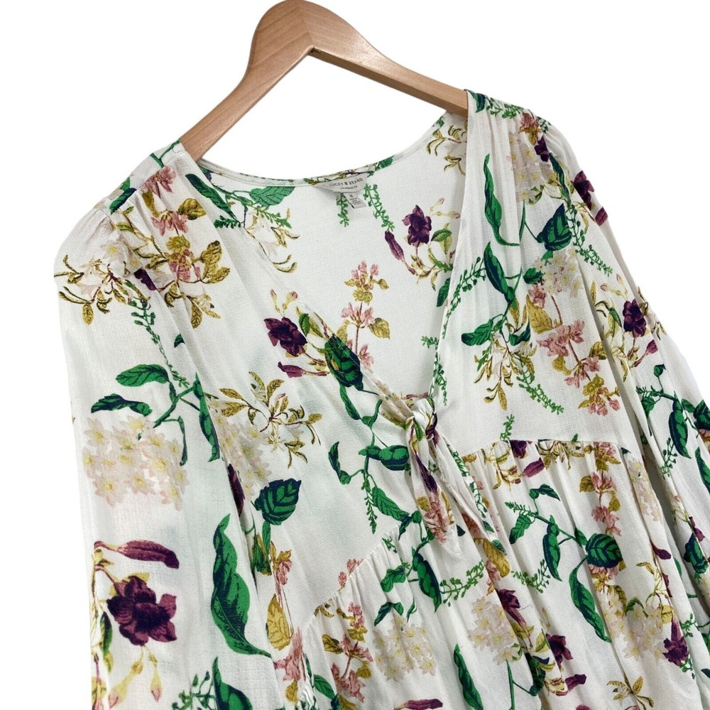 Lucky Brand Peplum Top Womens Medium Multi Floral 100% Viscose V Neck Pullover - Picture 13 of 16